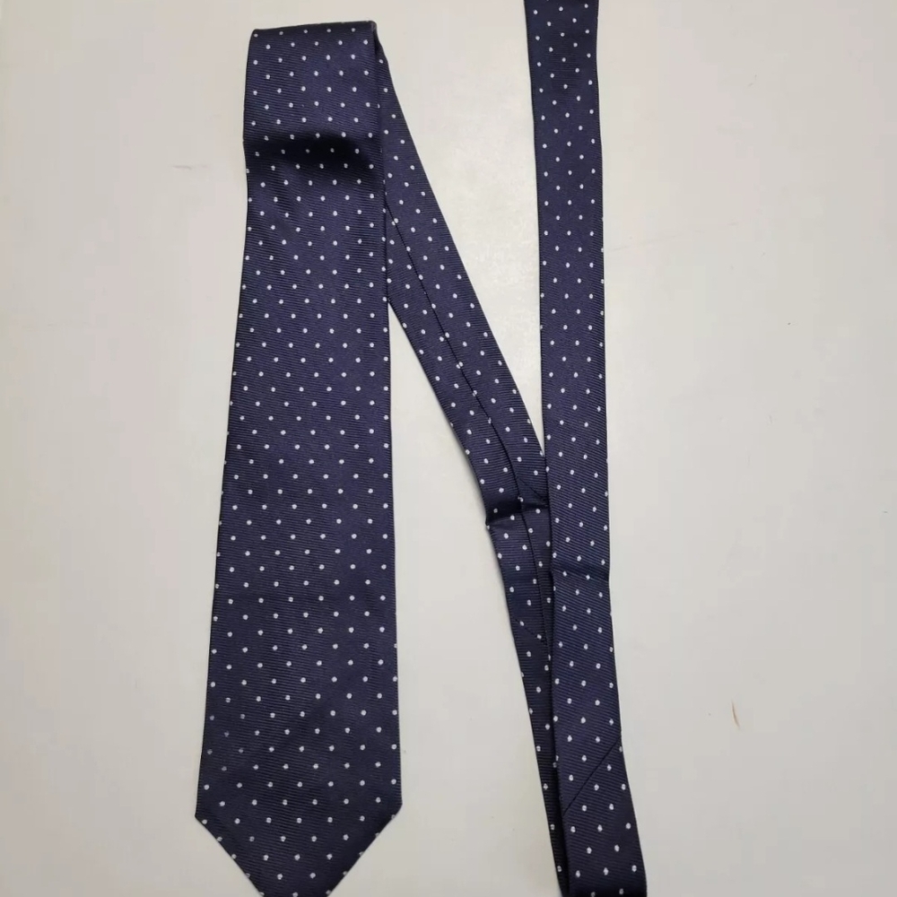 Ralph Lauren POLO Men's Neck Tie 100% SILK Navy Blue POLKA DOT Hand Made In USA
